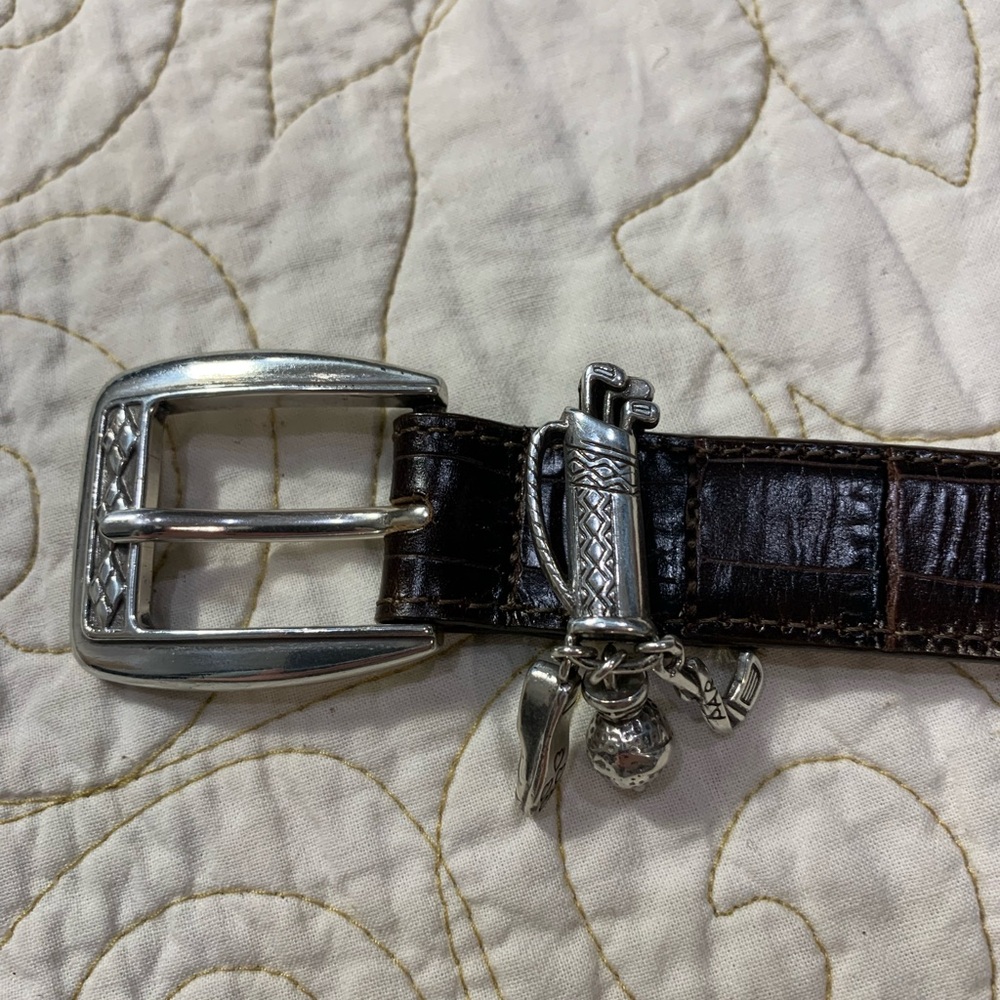 Classic Brighton Womens Leather Brown Golf Silver Charms Belt 32 #C3003